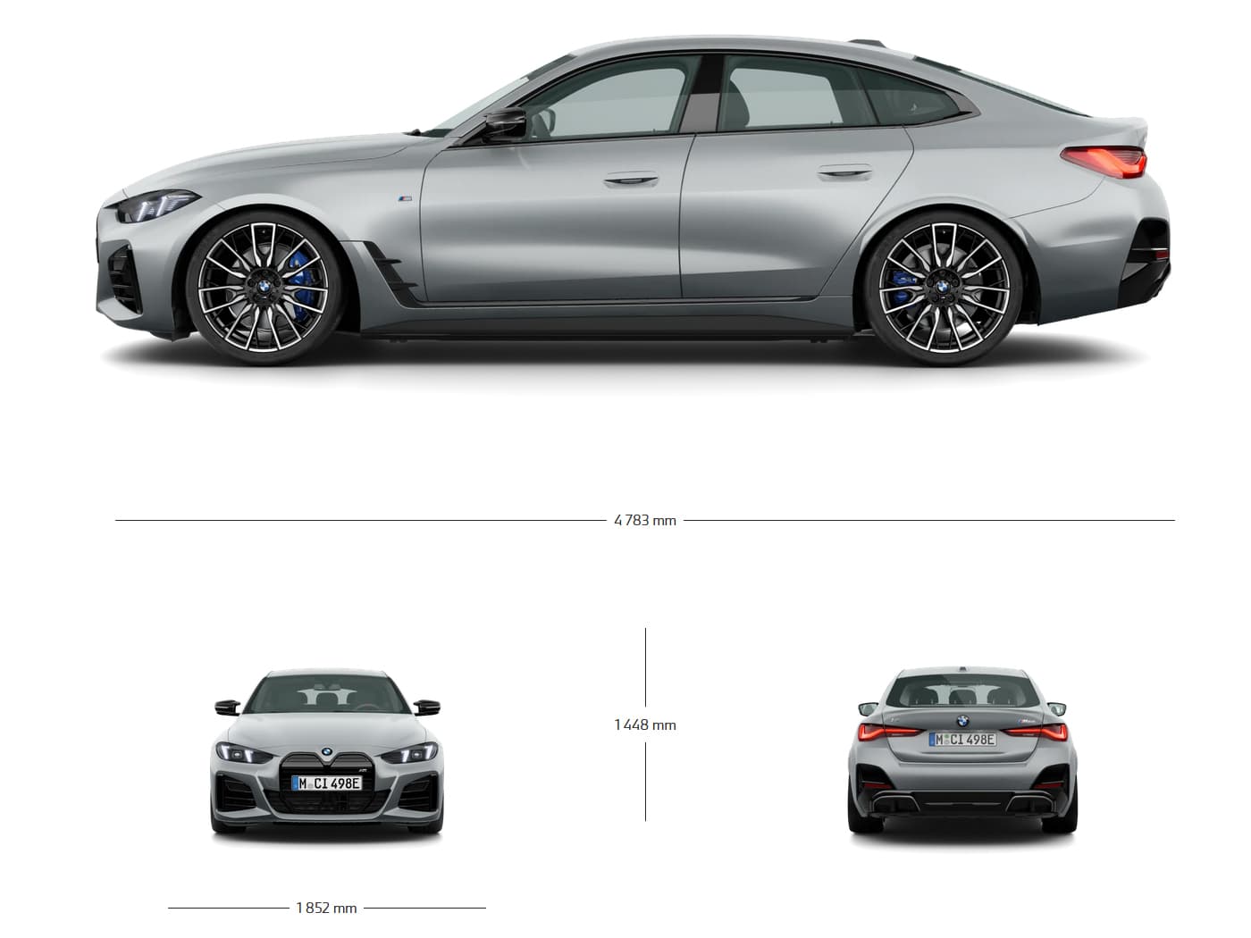Wymiary nadwozia BMW i4 M60 xDrive Gran Coupé (G26). Długość, szerokość, wysokość samochodu